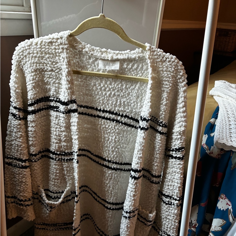 Sienna Sky Textured White and Black Cardigan